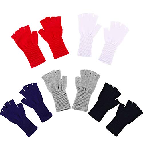 Virtue Morals 5 Pair Unisex Half Finger Gloves Stretchy Knit Fingerless Gloves Lengthen Wrist Mittens Winter Warm Gloves