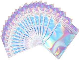 100 Pieces Mylar Ziplock Bags Resealable Smell Proof Bags Foil Pouch Bag Flat Ziplock Bag for Party Favor Food Storage- Holographic Color 7.5 x 12 cm