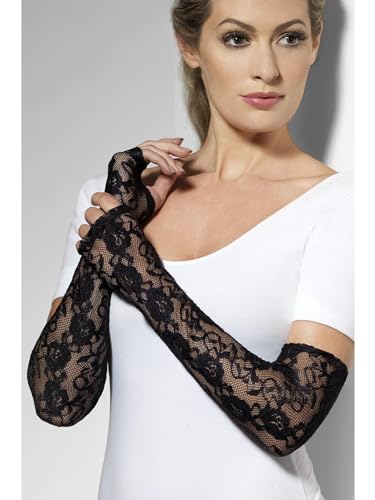 Smiffys Gants, noirs, longueur intégrale, dentelle gothique, mitaines Halloween