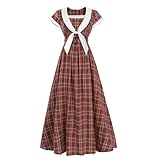 Nuoqi Women 1950s Dresses Vintage Christmas Plaid Dress Cap Sleeve 1950s Retro Outfit, Red Plaid, M