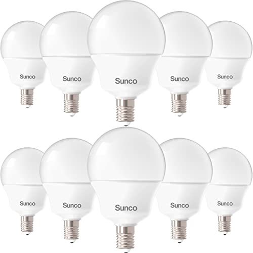 Sunco 10 Pack E12 LED Bulbs Candelabra CRI92 5000K Daylight, 5W Equivalent 40W, 450 Lumens, Small Edison Screw Base E12, Non-Dimmable, Frosted Decorative G14 Globe Vanity Light Bulbs UL.