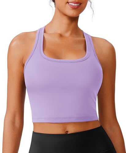 Image of PINSPARK Sports Bra Longline Racerback Tank Tops for Women Padded Workout Yoga Top