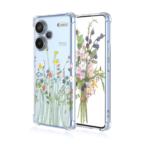 YUEQIAN Case for Xiaomi Redmi Note 13 Pro+ Plus 5G, Fashion Flower Cartoon Pattern Clear Cover