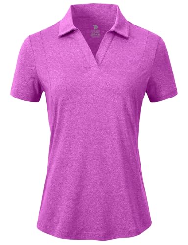 Image of BGOWATU Women's Short Sleeve Golf Tennis Polo Shirts V Neck Collared Workout Tops UV Protection Dry Fit