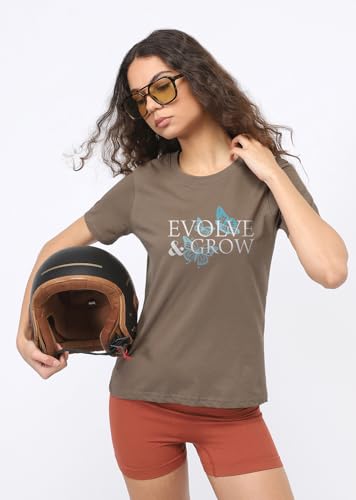 Image of Nobero Women's Graphic Printed T-Shirt | Regular Fit 180 GSM Cotton Tee for Women | Comfortable Round Neck Casual Wear