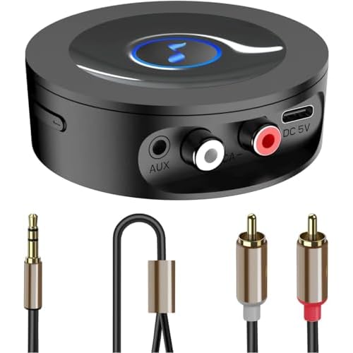 Bluetooth 5.2 Receiver for Home Stereo, AUX Bluetooth Adapter for Stereo Receiver, HiFi, Wired Speaker, with Jack 3.5mm / RCA, Long Range, Low Latency and HD Audio