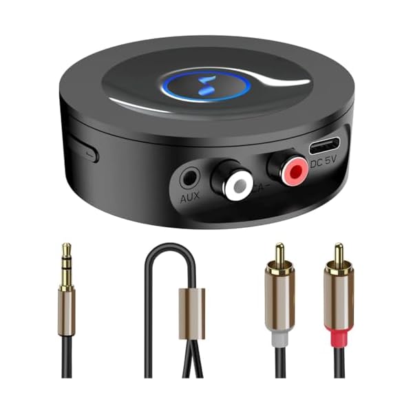 Bluetooth 5.2 Receiver for Home Stereo, AUX Bluetooth Adapter for Stereo Receiver, HiFi, Wired Speaker, with Jack 3.5mm / RCA, Long Range, Low Latency and HD Audio