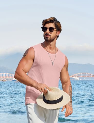 Image of COOFANDY Mens Casual Tank Tops 2 Pack Waffle Knit Sleeveless Shirt Breathable Tank Shirts Summer Muscle Tee