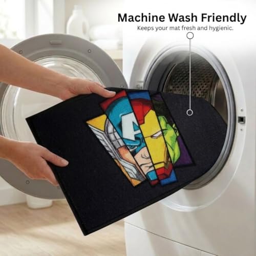 Image of Athom Living Marvel and Avengers Kids Bathmat- Multi-Colour Nylon, Anti-Skid with Durable Latex Backing, Fun Superhero Design, Easy to Clean, Perfect Entryway or Playroom Mat, 37x57 cm, Pack of 1