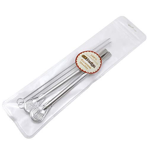 Gfdesign Yerba Mate Bombilla Gourd Drinking Filter Straws 304 Food-Grade 18/8 Stainless Steel - Set Of 2 With 2 Cleaning Brushes - 7" Long #TOP6