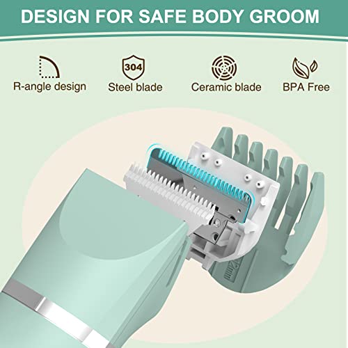 RAXMETRY Bikini Trimmer for Women, Electric Razors for Women, IPX7 Waterproof&Easy Cleaning, Ceramic Blade,Rechargeable Pubic Hair Trimmer Womens,Gifts for Women,Green — view 2