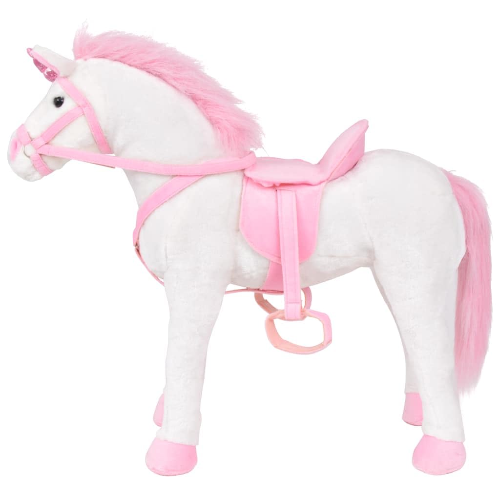 Plüschtier Einhorn Stehend Weiß Rosa XXL | Weicher Plüsch, bis 100 kg belastbar, Sound-Funktion, 2 AA Batterien nötig