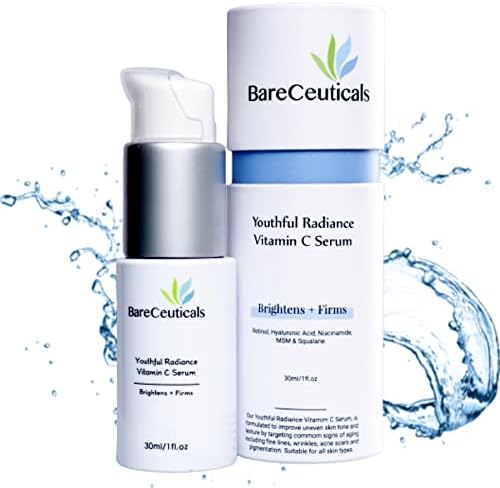 BARECEUTICALS Youthful Radiance Vitamin C Serum with Hyaluronic Acid, Hydrating Anti Aging Face Serum with Retinol Targets Dark Spots and Uneven Skin Tone, 30mL