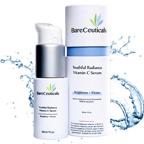 Bareceuticals Youthful Radiance Vitamin C Serum With Hyaluronic Acid, Hydrating Anti Aging Face Serum With Retinol Targets Dark Spots And Uneven Skin Tone, 30Ml #TOP15