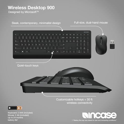 Incase Wireless Desktop 900 Keyboard and Mouse Combo - Designed by Microsoft – Quiet Touch Keys, Ambidextrous Design, Customizable Hotkeys, Two Year Battery Life – Black by Incase - Image 2