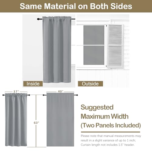 Image of Silver Grey Blackout Curtains for Bedroom 63 Inch Length 2 Panels, Protect Privacy Thermal Insulated Curtains for Bedroom, Dual Rod Pocket Window Treatments Blackout Drapes, 2x40Wx63L Inches