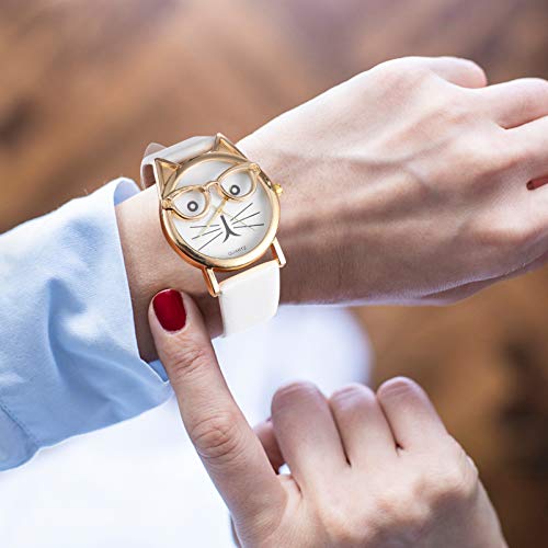 ULTECHNOVO Gato Crianças Assistir Desenho Animado Couro de Metal Impermeável para Crianças Relógio d