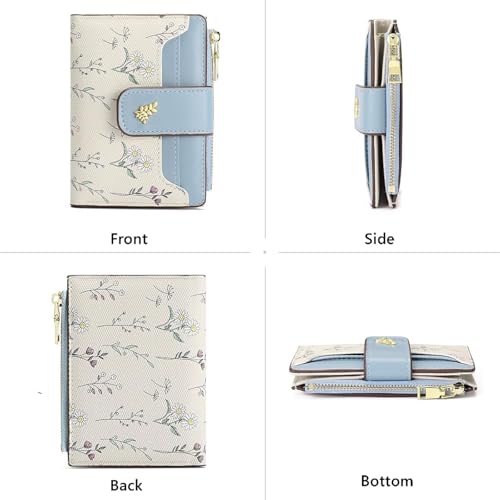 Image of Small Wallets for Women Leather Bifold Zipper Pocket Wallet Cute Flower Credit Card Holder Coin Purse with ID Window