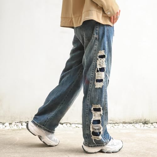 Barrel Baggy Jeans for Men y2k Mens Jeans Relaxed Fit Hip Hop High Waisted Long Trousers Loose Wide Leg Denim Pants3