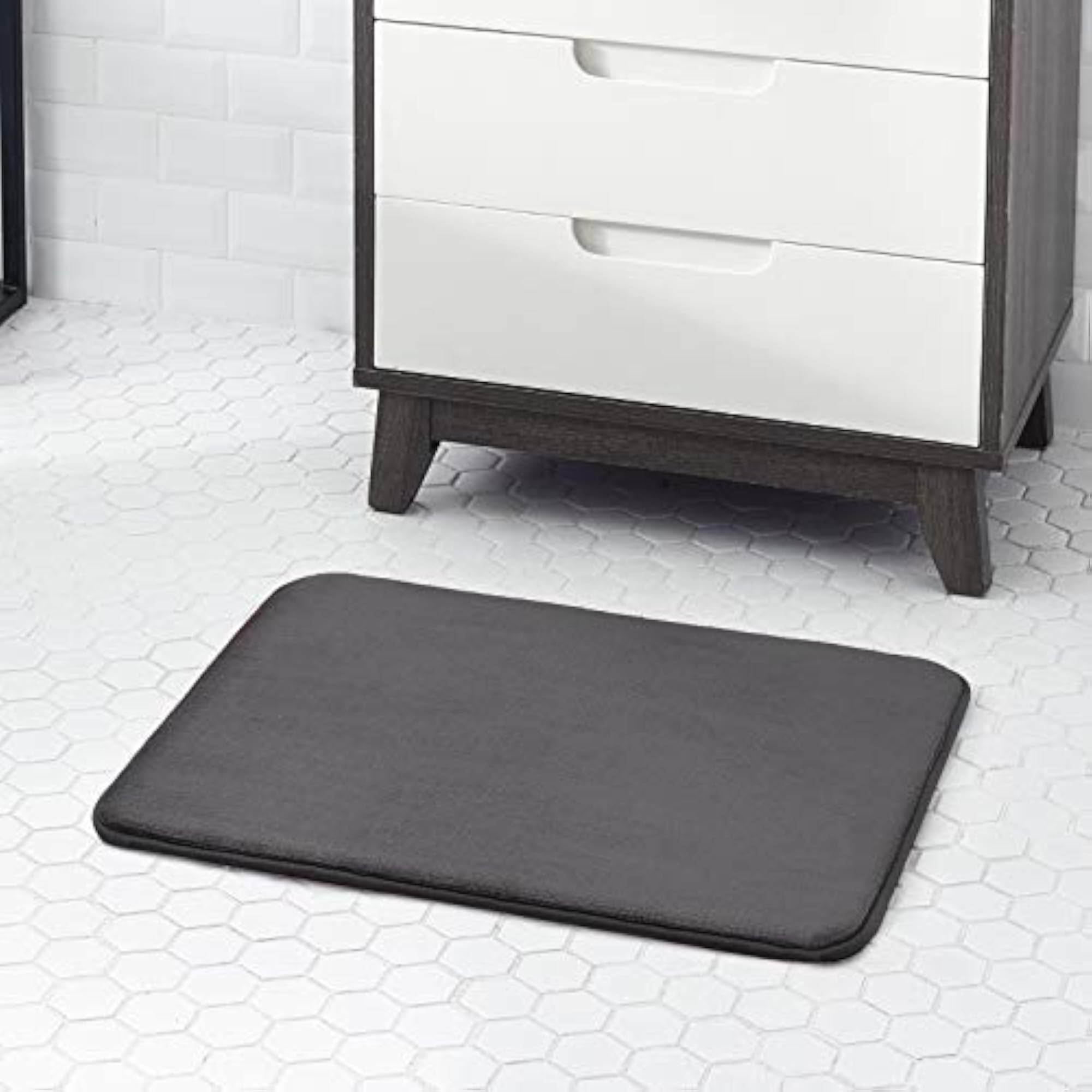 Dark Grey Memory Foam Bath Mat, Non-Slip and Absorbent