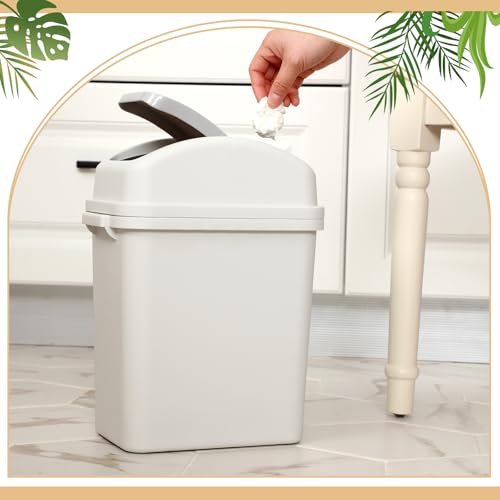 Image of Sumind 2 Pcs 2.6 Gallon Bathroom Trash Can with Swing Lid Small Garbage Can Plastic Bathroom Trashcan Garbage Bin for Kitchen Waste Bedroom Room Outdoor (Pink and Beige)