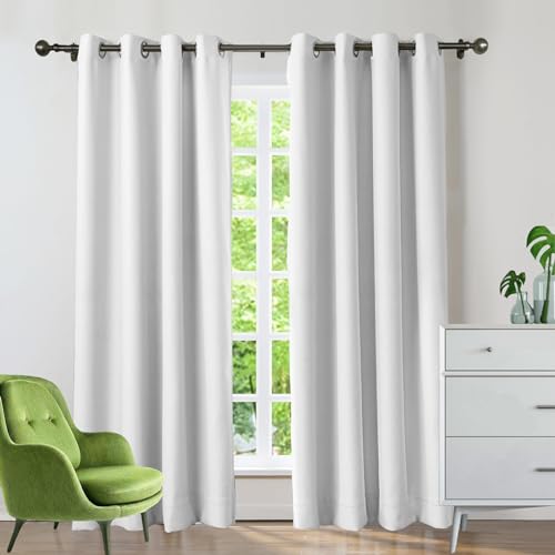 cololeaf White Blackout Curtains Thermal Insulated Noise Reducing Window Treatment Grommet Window Curtains for Living Room Bedroom Kids Room Modern Drapes Grey White 52W x 63L Inch (1 Panel)