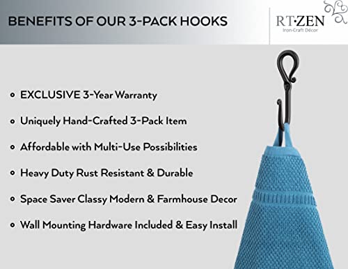 Rtzen Wall Mount J Hook - Wrought Iron Decorative Wall Hooks For Hanging - Handcrafted Classic Wall Mounted Black Coat Hooks - Farmhouse Towel Hooks Robe Hooks Or Hat Hooks - 3 Pack #TOP1