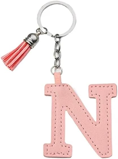 ARFUKA Letter Keychain with Colored PU Leather Tassel Pendant Alphabet Keyring- Cute Bag Charm