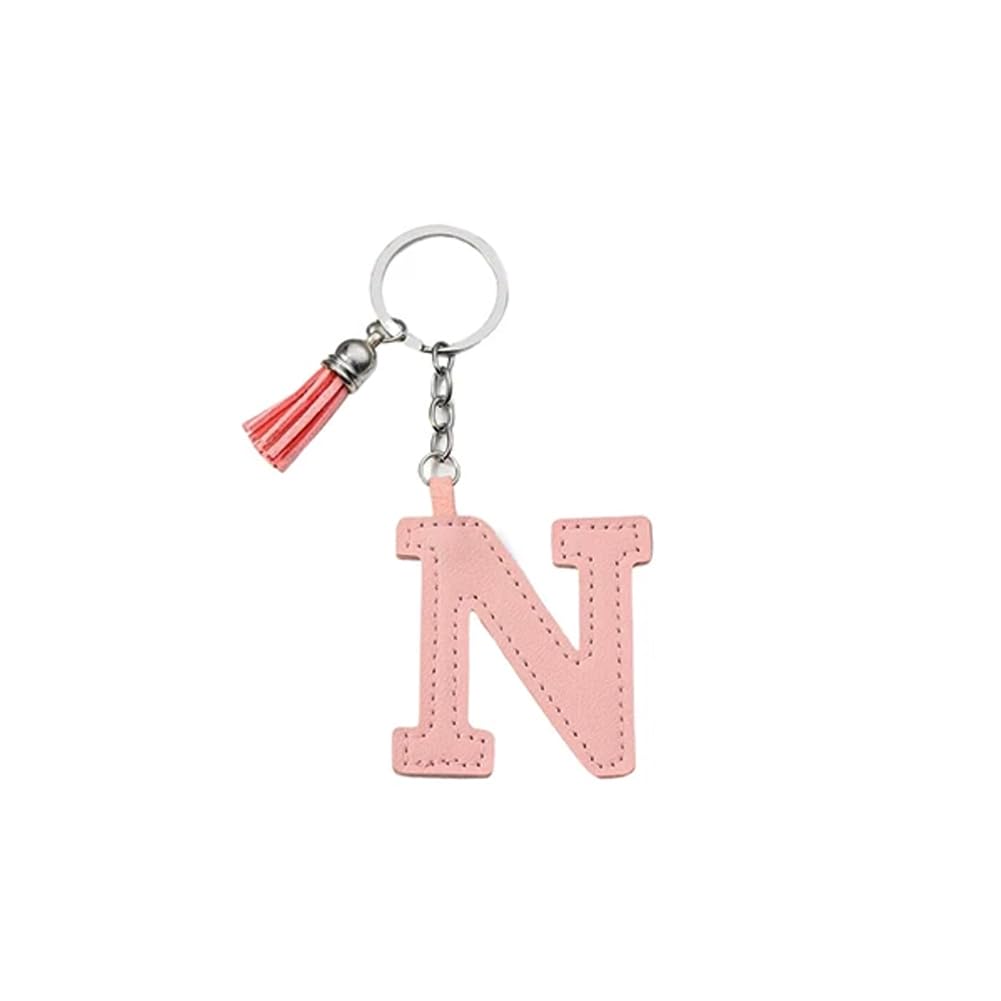Arfuka Unisex Lette N Letter Keyring With Colored Pu Leather Tassel Pendant Alphabet N Keychain- Cute Bag Charm, Backpack Decoration Accessories For Women & Men