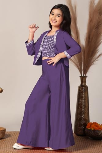 Image of Fashion Dream Girl's Silk Blend Ethnic Top and Palazzo Set |Kids Salwar Suit Set|Indo Western Set