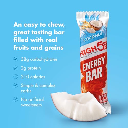 HIGH5 Energy Bars - High Carb Energy Bars for Running, Cycling & Hiking - Vegan Oat Bars with Real Fruits - Healthy Snacks for Adults - Snack Bars Multipack for Training & Racing (12x55g, Coconut)