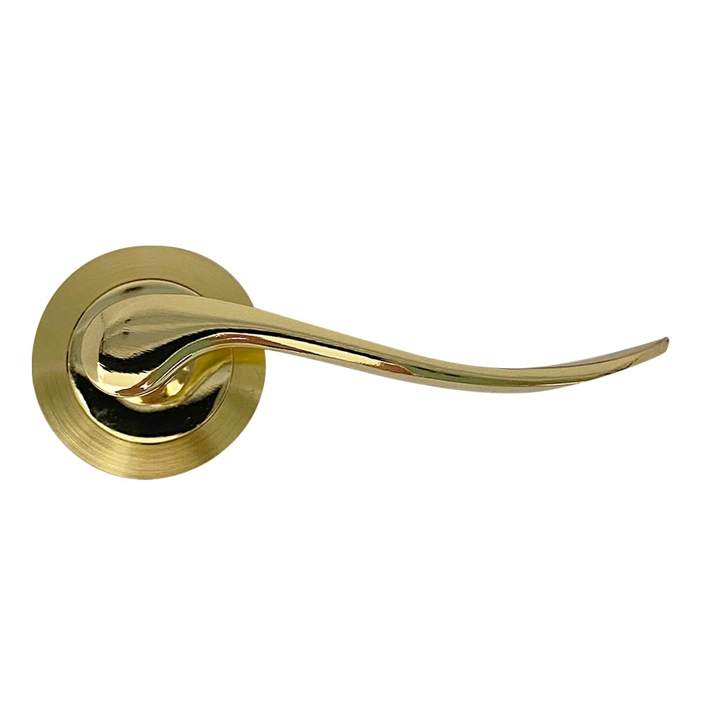 Micel - 02030 – Set of Handle with Rosette (50 mm) and Aluminium Handle, Bigold Finish, Glossy Gold, 120 x 50 x 51 mm