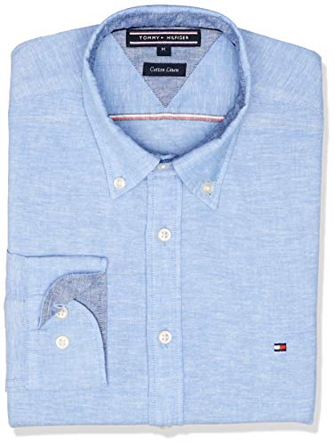Tommy Hilfiger Camicia in Cotone e Lino, Regatta