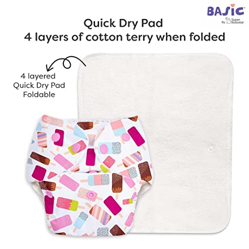 Image of Superbottoms Basic Leakage-proof advanced cloth diapers for babies, High Absorbent 100% cotton 2 reusable diaper and 2 insert pad Combo Pack washable cloth diaper 3M -3Years Adjustable, Reduces Rash