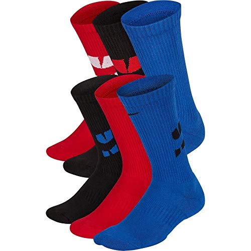 Nike Kid's Nike Everyday Cushioned Graphic Crew Socks (6 Pair), Multi-Color, Small