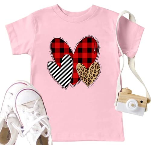 Image of LAZYCHILD Kids Valentine Shirt Girls Valentines Day Shirts Heart Graphic Long Sleeve Striped Tee Tops 5-14 Years