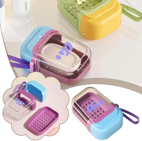 Image of New Cute Travel Soap Case with Draining Tray & Lid - Leakproof Portable Soap Container Box with Strap, Dual Layer Soap Holder for Bathroom, Gym, Camping, Shampoo Bar Storage Travel Essentials