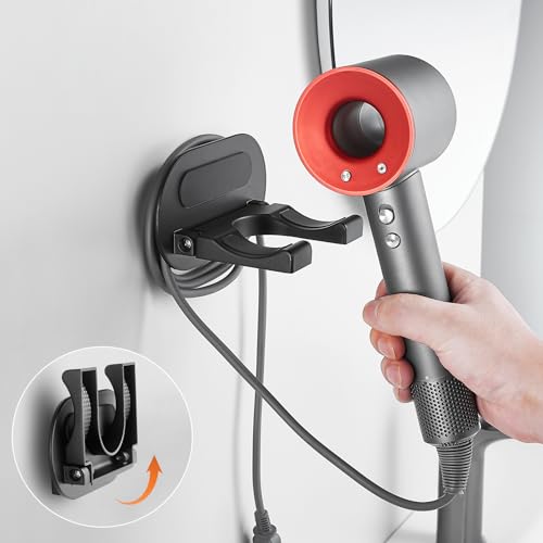 TBPDD Hair Dryer Holder Wall Mounted,New Upgrade90’ Foldable design Improve space ytilization?Space Organizer for Bathroom Bedroom Washroom (Black, Aluminum Alloy)