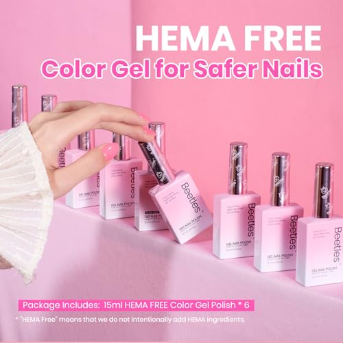 Image of Beetles Jelly Gel Polish Set, 6 Colors HEMA-Free Summer Neon Gel Polish Yellow Pink Red Blue Purple Orange 15ML Full Size Full Size Sheer Translucent Effect Soak Off UV Colorful Bottle Gel Gifts