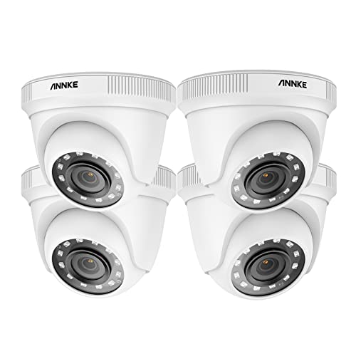ANNKE Paquete de 4 cámaras de seguridad para el hogar, cámaras CCTV HD TVI 1080p para sistema de cámara de vigilancia, visión nocturna IR de 100 pies, cámara domo para uso en exteriores e interiores