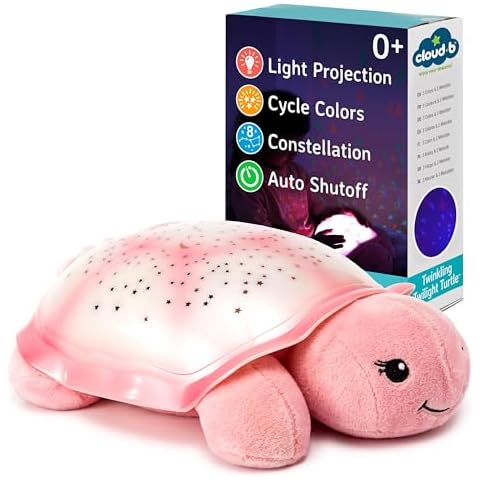 Cloud b Star Projector Nightlight with White Noise Soothing Sounds | Adjustable Settings and Auto-Shutoff | Twinkling Twilight Turtle - Pink Cover