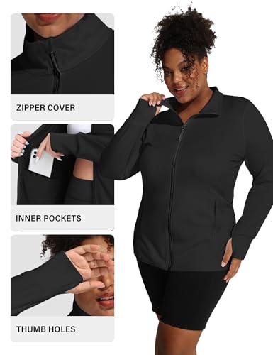 COOTRY Women's Plus Size Athletic Jackets Zip Up Lightweight Workout Running Track Jackets with Thumb Holes4