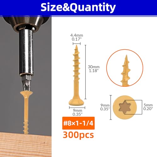 300Pcs 1.25 Inch Wood Screws #8 x 1-1/4", Torx Drive Head miniatura 3