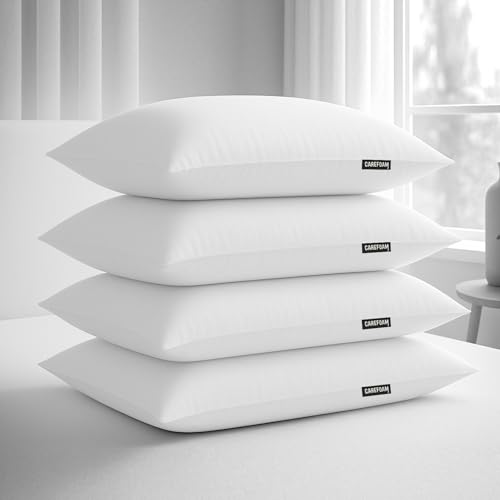 Image of CareFoam Height Adjustable Microfiber Sleeping Pillows - Set of 4 | 16 inch x 24 inch| Soft, Supportive & Washable | Ideal for Back, Side & Stomach Sleepers | White