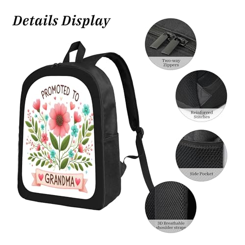 3PCS Backpack for Women Men With Lunch Box Pencil Bag 17 Inch Lightweight Adjustable Strap Back Pack 3 In 1 Set Pink Flower Beautiful Casual Daypack Unisex Fit Travel Work Camping4