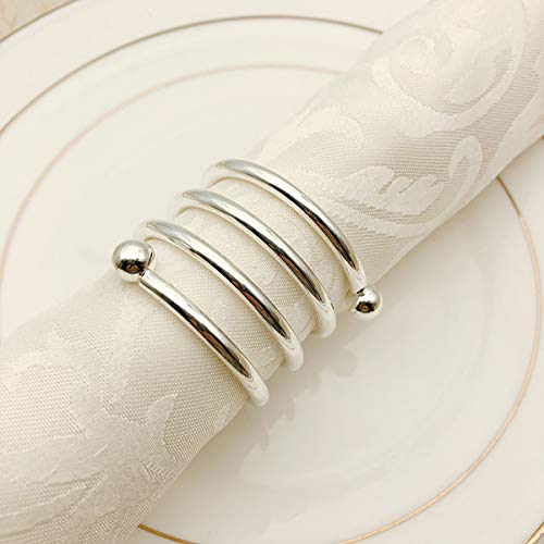 Metal Silver Napkin Ring Set of 6, Spiral Serviette Holder Gold Silver Buckles Round for Christmas Dinner Wedding Birthday Party Family Gathering Table Decoration