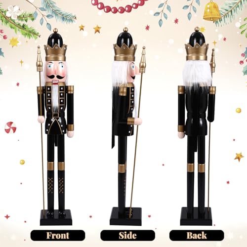 Liliful 48 Inch 4 ft Tall Life Size Christmas Nutcracker Giant Wooden Nutcracker Statue with Golden Scepter for Indoor Outdoor Xmas Commercial Decor (Black) by Liliful - Image 4