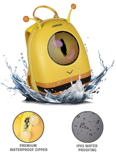 Image of Hookaba GlowBuddy LED Eyes Backpack 13L | Kids Smart Bag with App Control, Programmable Screen & Water Resistant | for School, Picnic, Travel | Mini Digital Daypack for Girls & Boys (Bee Yellow)