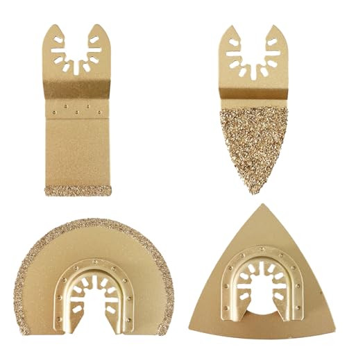 HZZON 4 Stück Universelle Multitool Werkzeug Sägeblätter Hartmetall Oszillationswerkzeug Hartmetall Zubehör Für Fliesen Fugenmörtel Beton Oszillierende Sägeblätter Ideal Zum Schneiden