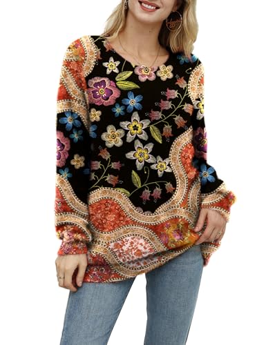Image of YESNO Women Christmas Sweater Graphic Printed Oversized Pullover Sweaters Casual Loose Knit Tops S01